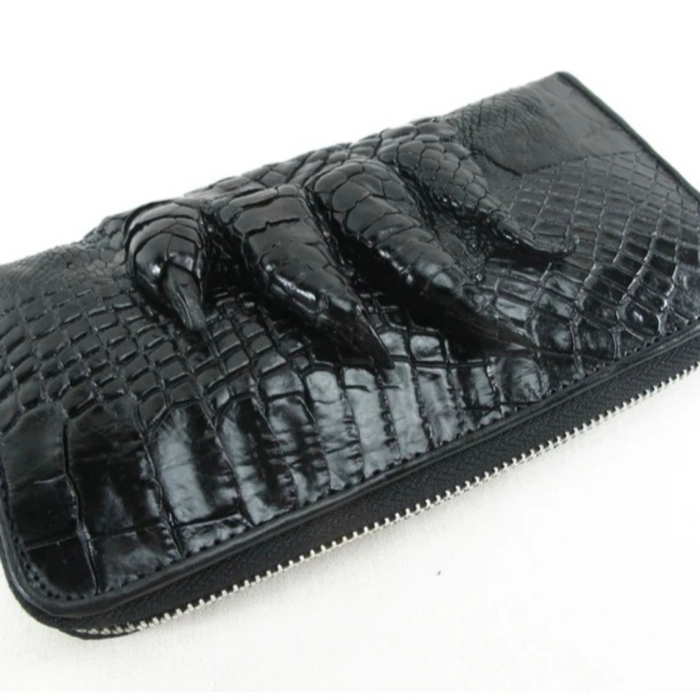 Genuine Crocodile Foot Claw Skin Leather Zip Around Clutch Wallet Purse new